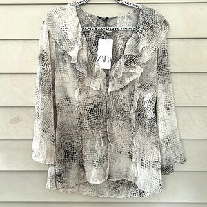 Zara snake print pattern ruffled blouse/top size M
